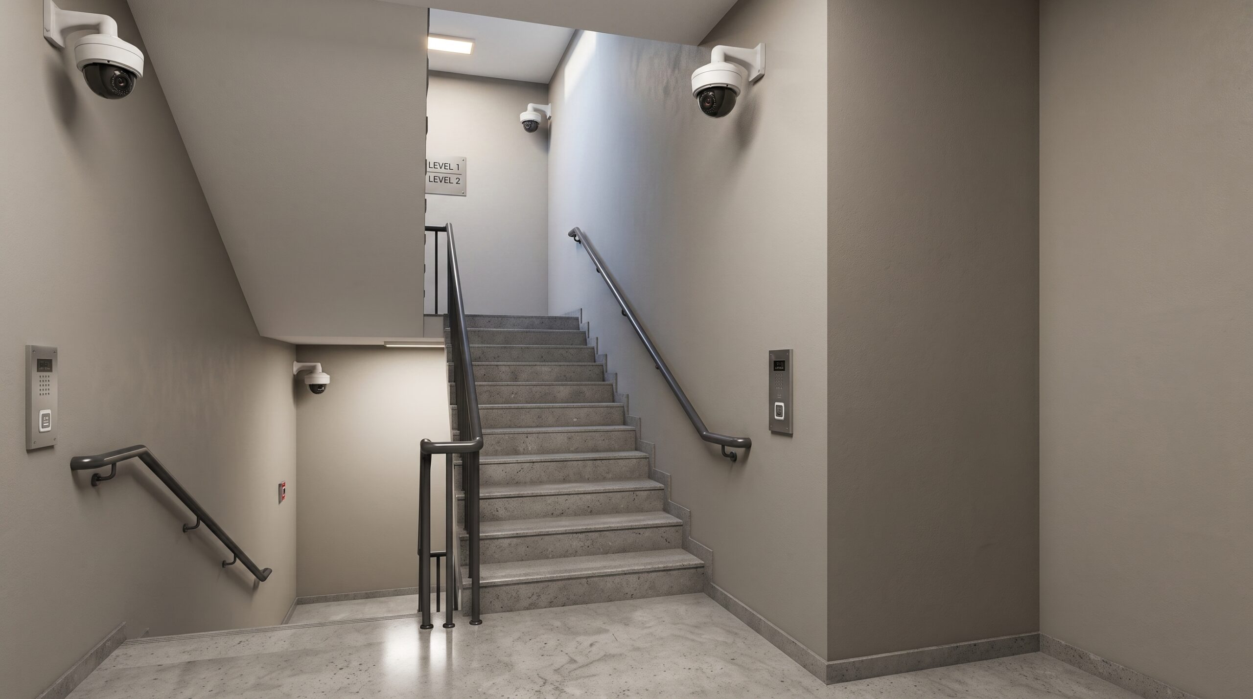 Azure monitored stairwell with CCTV and keypad entry