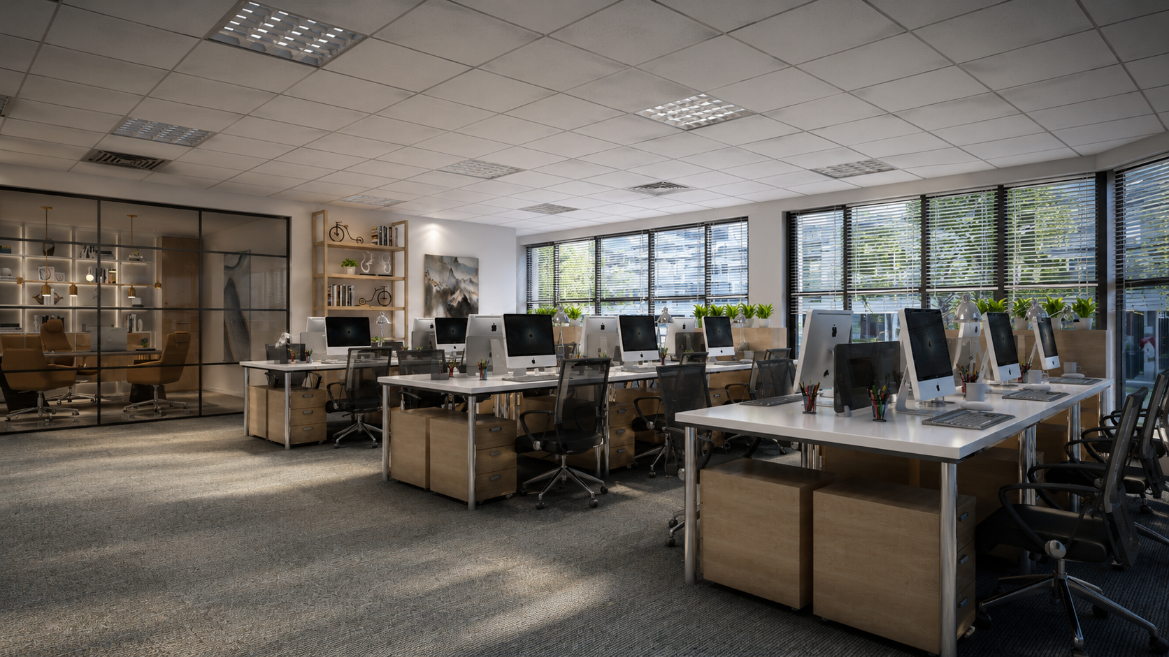 Azure coworking floor and shared workspace