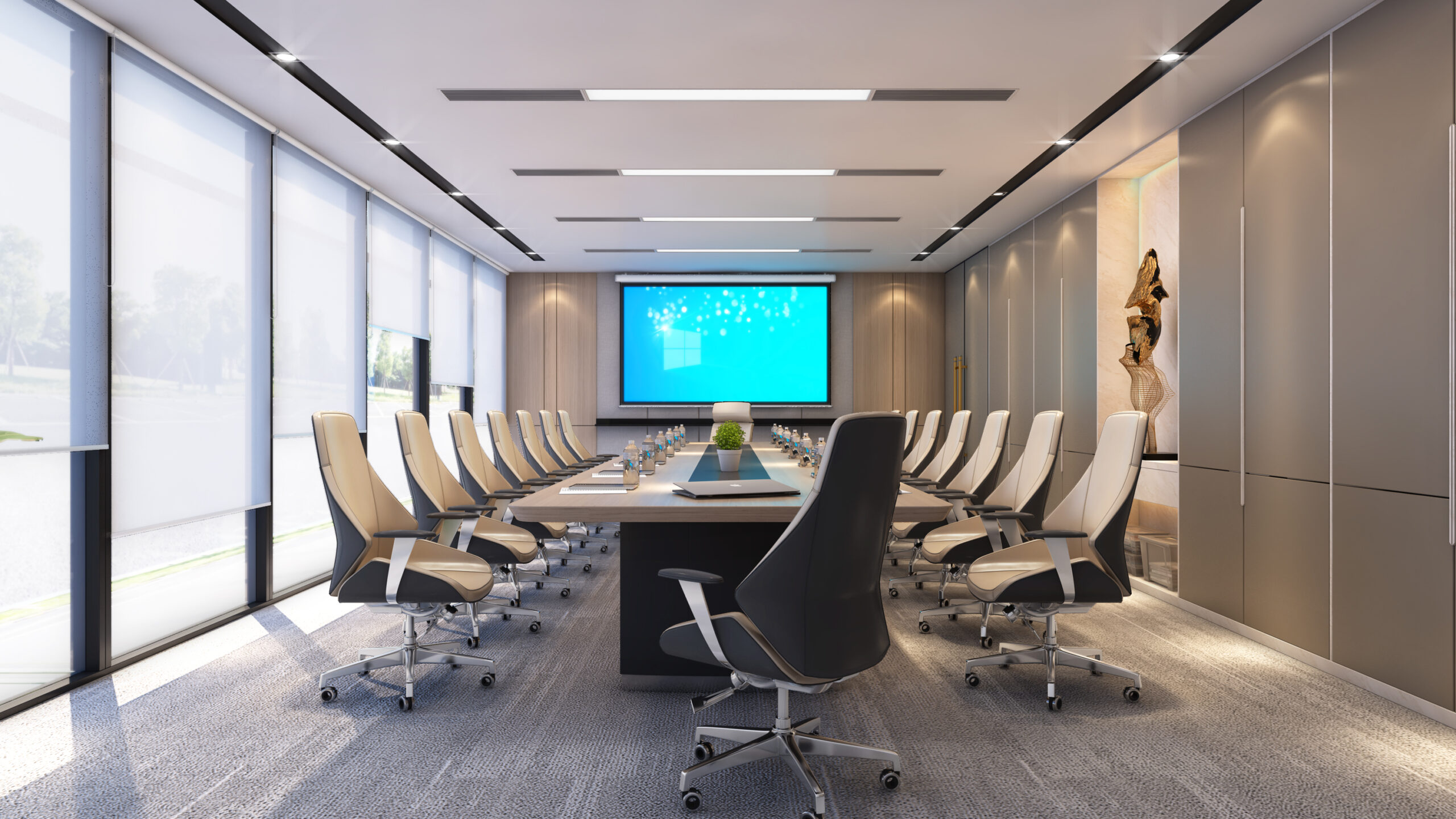 Azure boardroom with conference table and meeting space