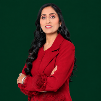 mamata jain .Confident Red Couture Portrait
